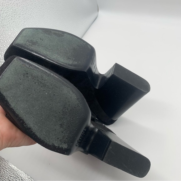 Celine Paris Chunky black suede & Leather Platform Heeled Sandals - Picture 4 of 14